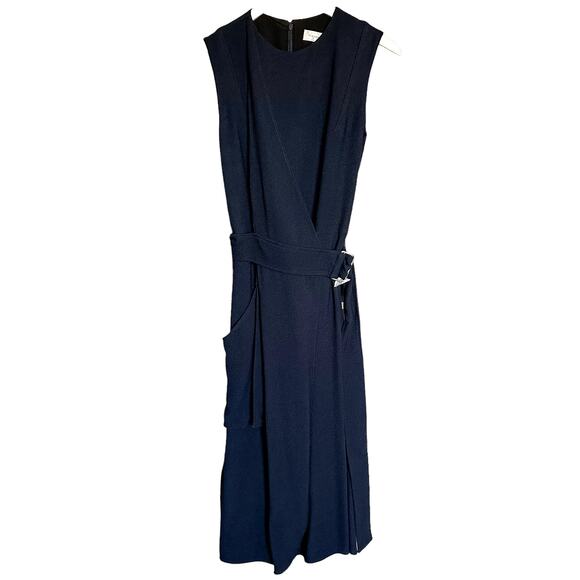 Victoria Beckham Belted Asymetrical Midi Dress Navy - Picture 1 of 6